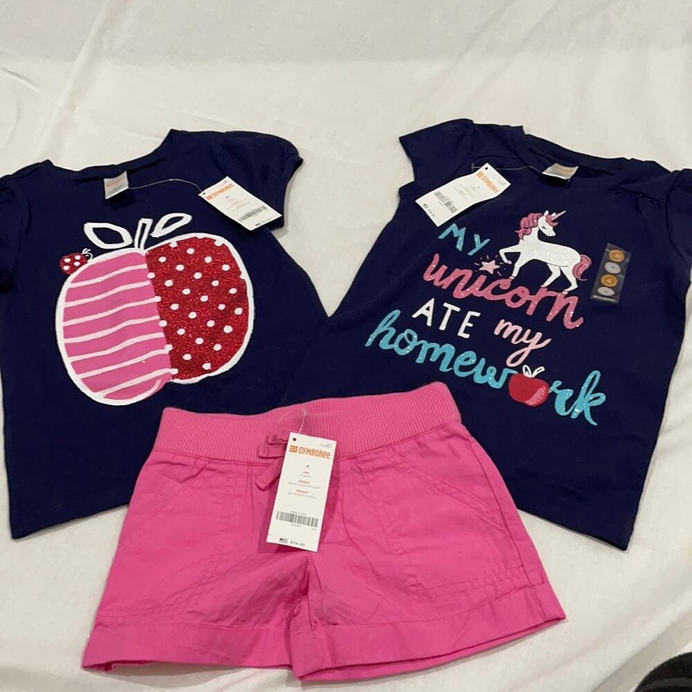 Gymboree 4 pink shorts and 2 short sleeve t’s NWT